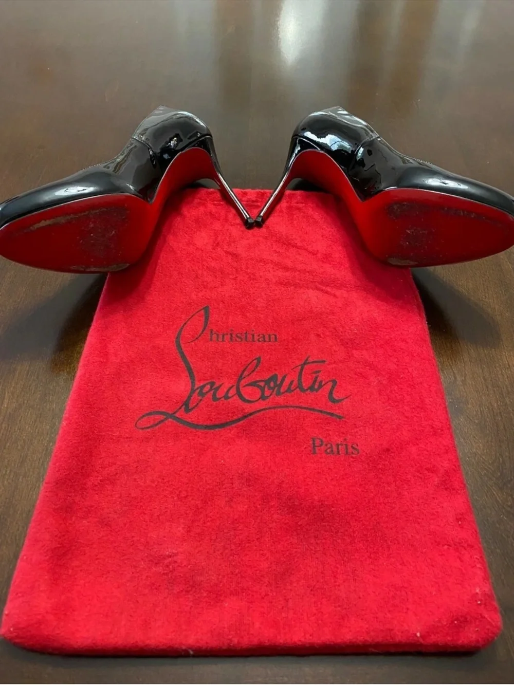 Christian Louboutin Black Patent Leather Stiletto Pumps- fifi